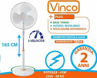 VENTILATORE A PIANTANA 45W 40cm H.165cm BIANCO VINCO